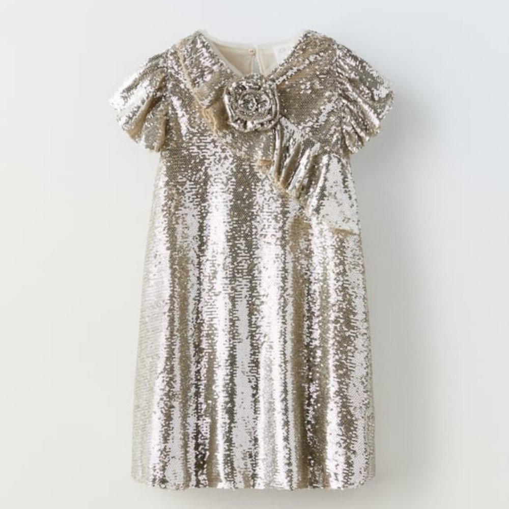 New Zara Girl Floral Sequin Dress Size 11-12